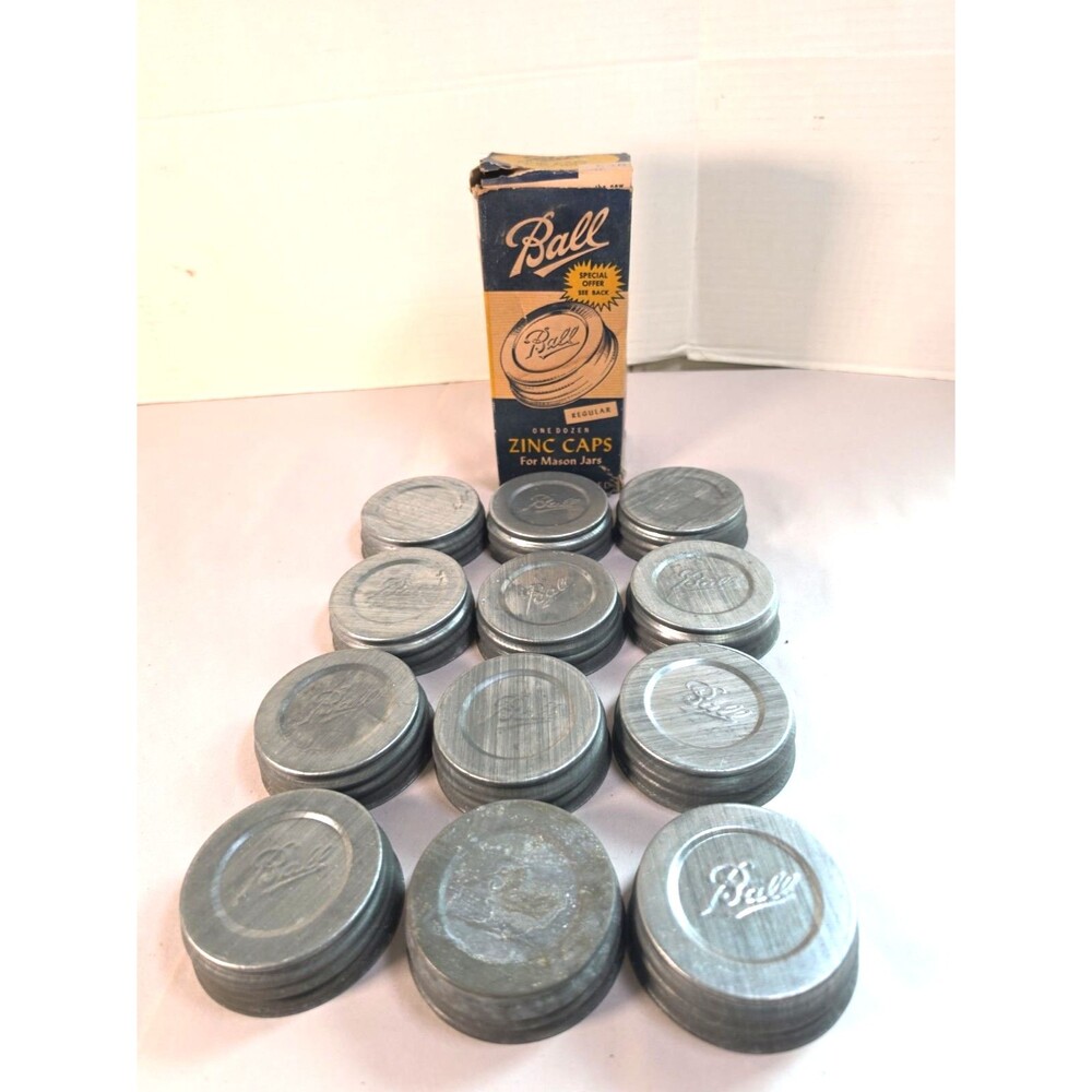 12 New original Ball Zinc Caps For Mason Jars Reg. Porcelain with Original Box